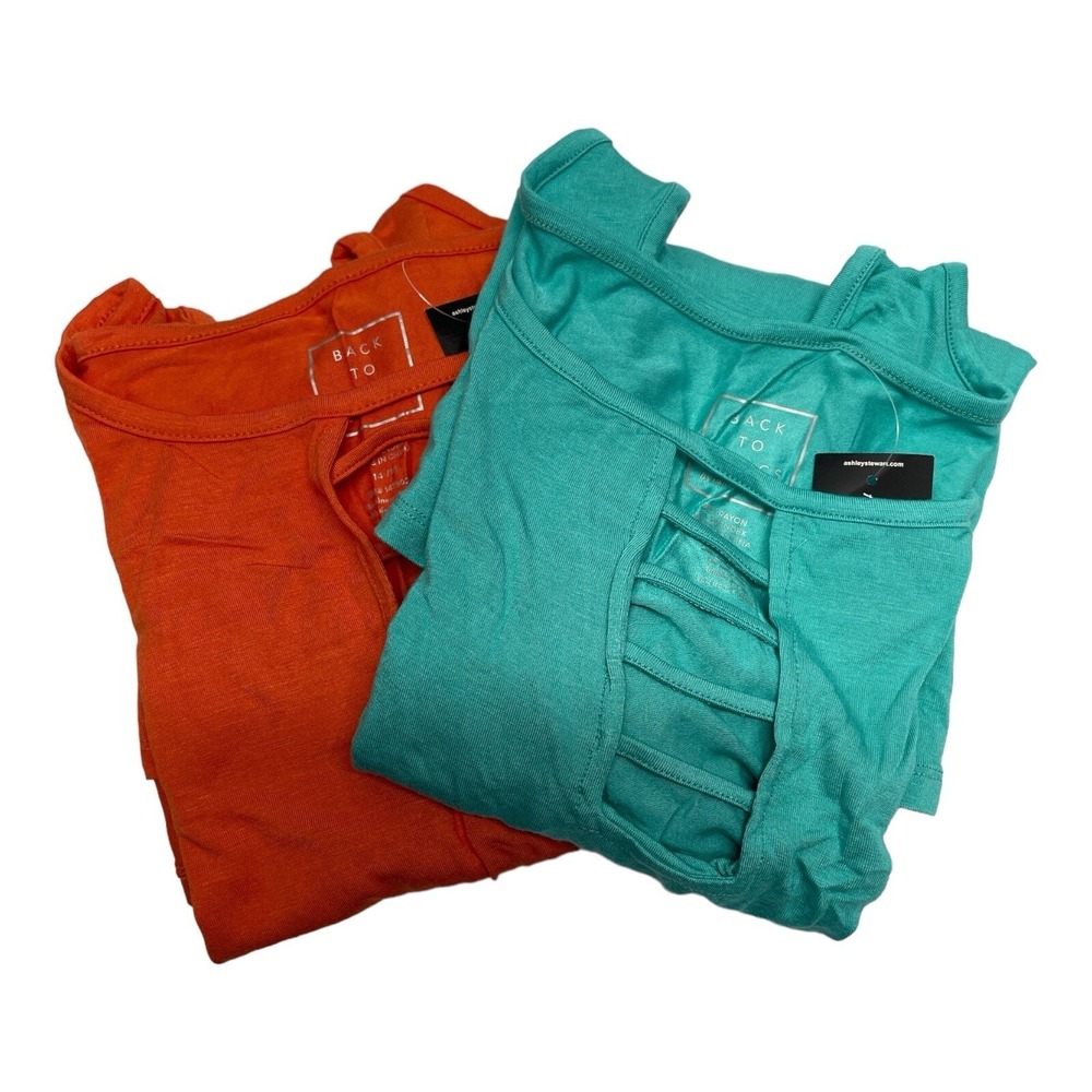 2 Ashley Stewart Back To The Basics Women's 14/16 Blue Orange Tops - Picture 1 of 8